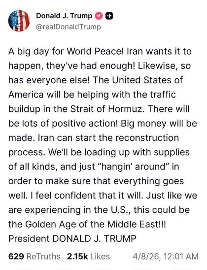 Trump message on Iran after ceasefire