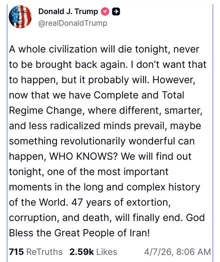 Trump message on Iran about genocide