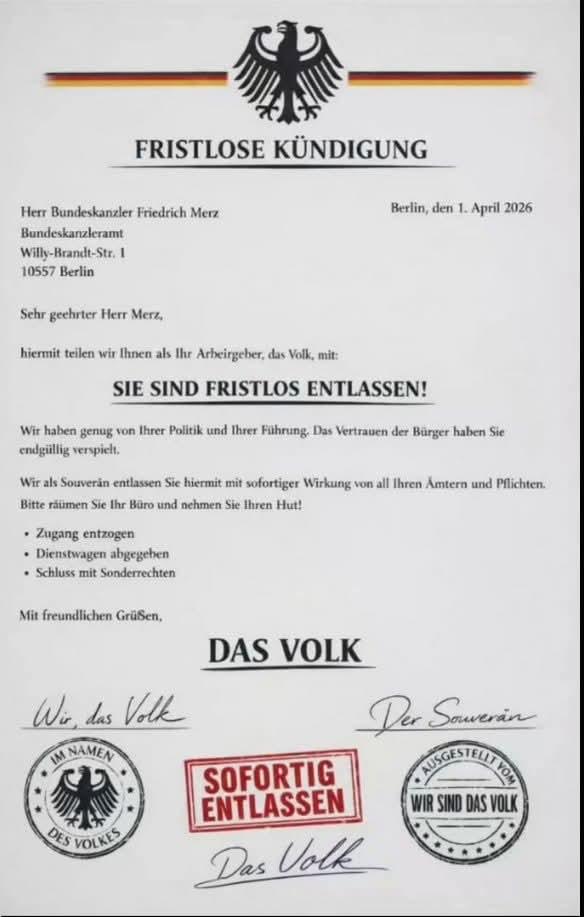 Ein formales, behördlich erscheinendes Kündigungsschreiben des deutschen Volkes an den amtierenden Bundeskanzler.