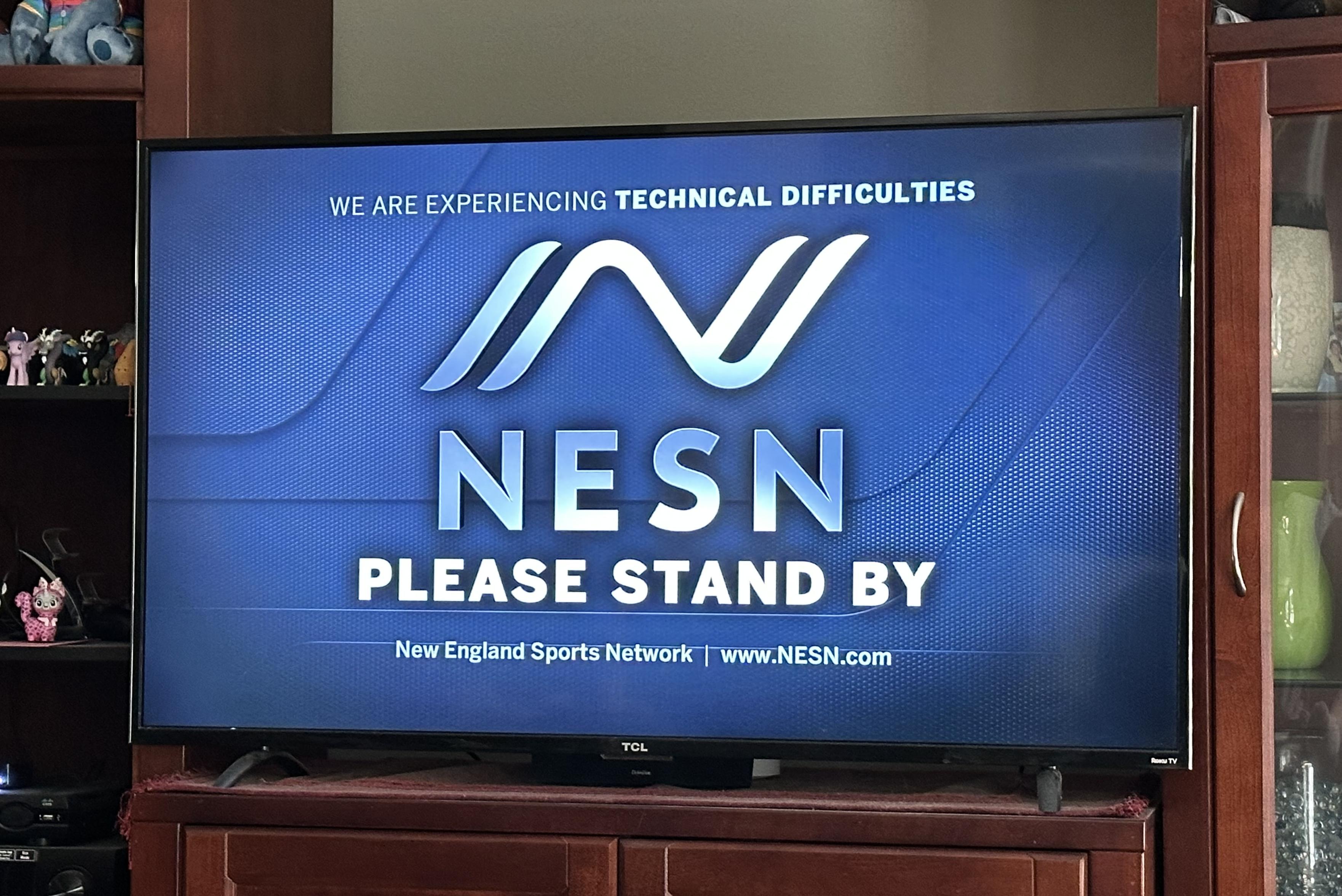 The baseball game is out and NESN displaying a giant please stand by technical difficulties card instead on the TV.