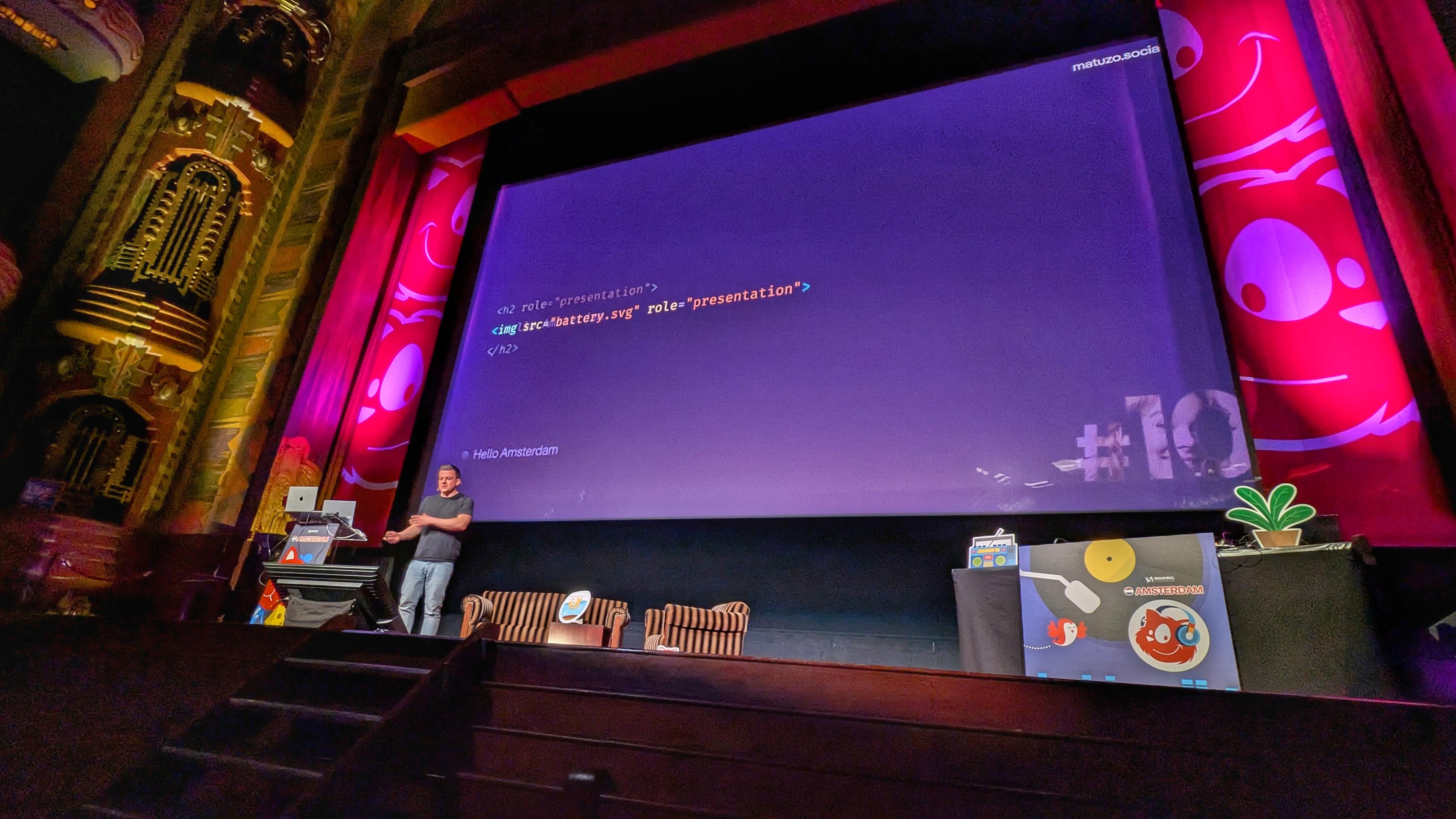 Finally, @zachleat and @matuzo seem to have cleared their beer debts. No more picture frame to be seen on stage for t...