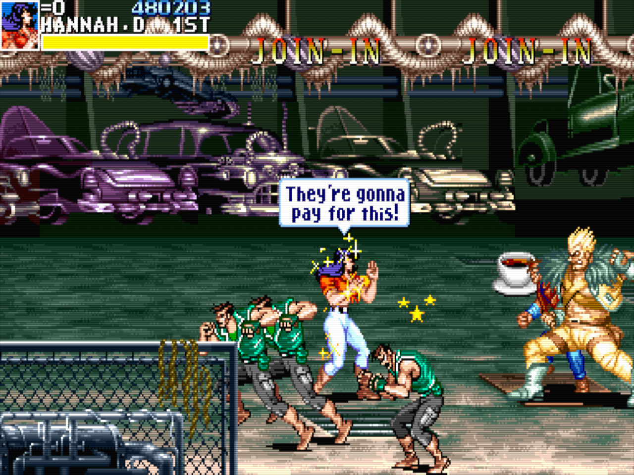 Choosing a female character in an arcade game might not have been a common choice for a male teenager in the 90s, with others looking over their shoulders. Here playing as Hannah in "Cadillacs and Dinosaurs" (1993).