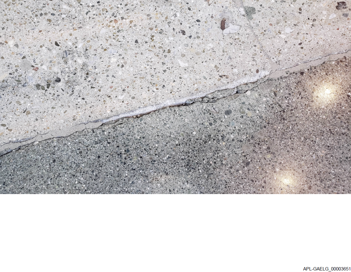 image of crack in concrete floor with discovery BATES number
