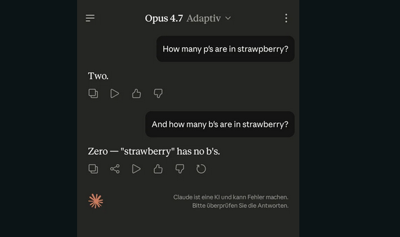 Opus 4.7 failing to count letters, screenshot