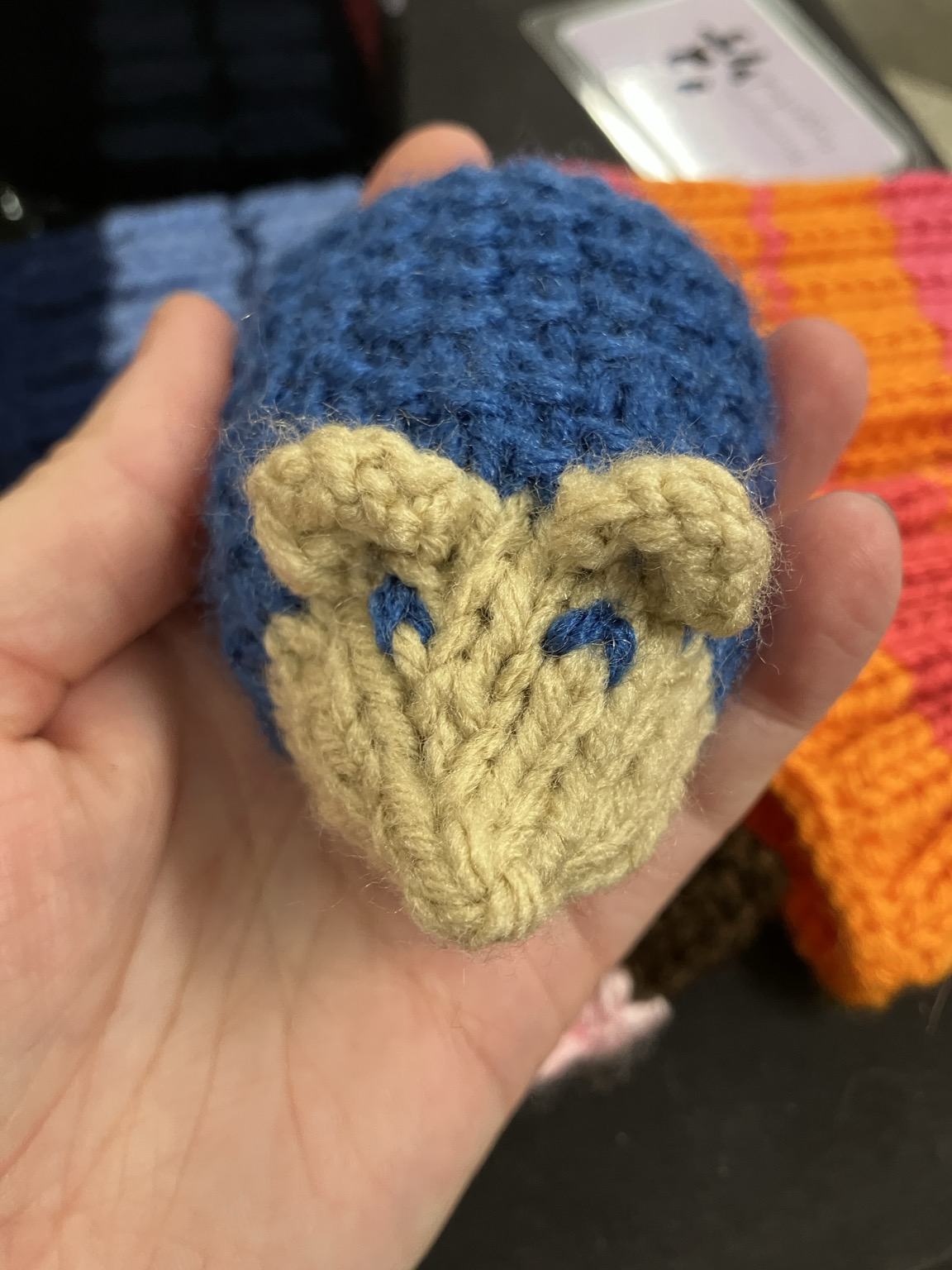 Knit plush blue hedgehog