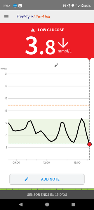Screenshot of glucose monitor