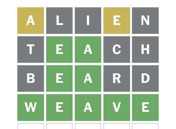 Wordles screenshot / microfiction

Alien
Teach
Beard
Weave

