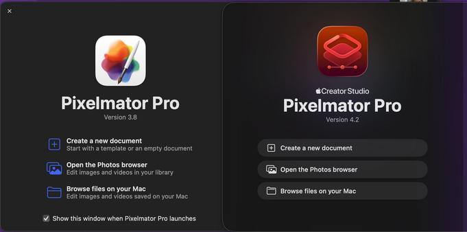 Pixelmator Pro (v3.8) vs. Creator Studio Pixelmator Pro (v4.2). Why are the versions different?