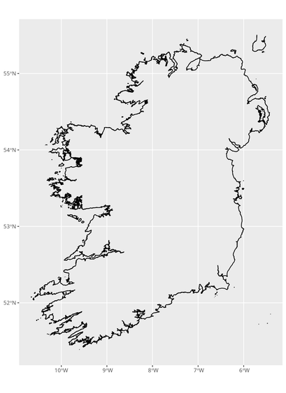 Map of the coastline of Ireland