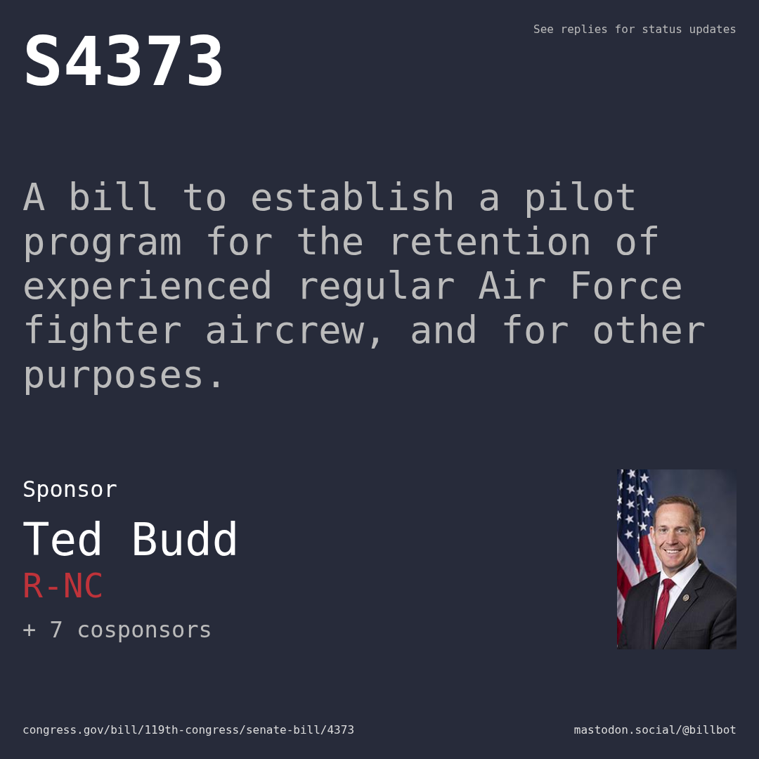 Description of S4373, and a depiction of its sponsor, Ted Budd.