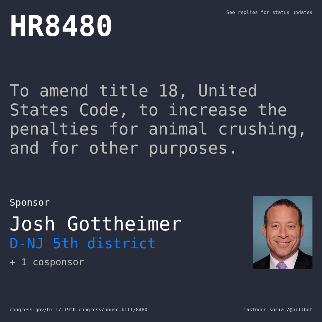 Description of HR8480, and a depiction of its sponsor, Josh Gottheimer.