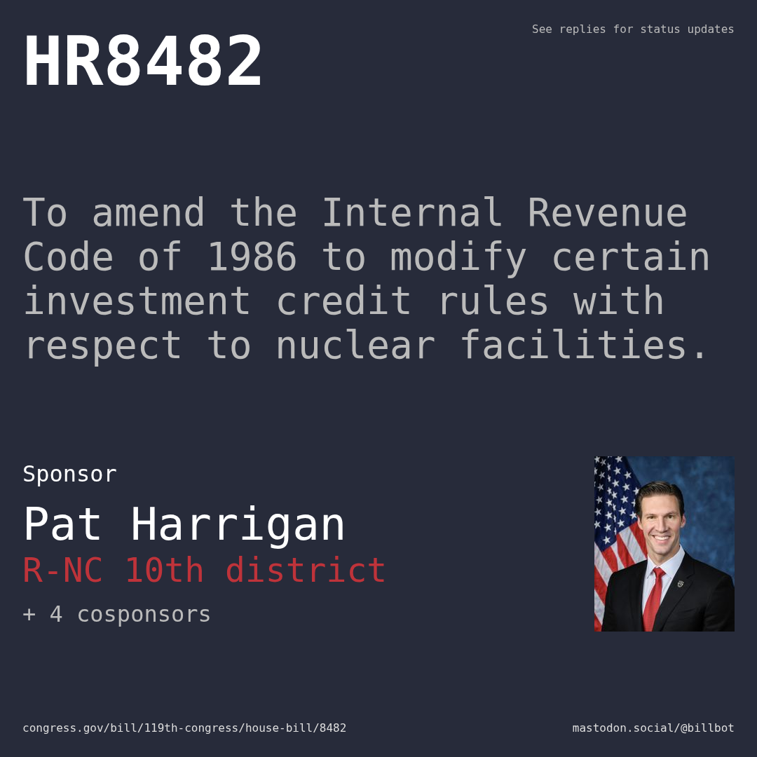 Description of HR8482, and a depiction of its sponsor, Pat Harrigan.
