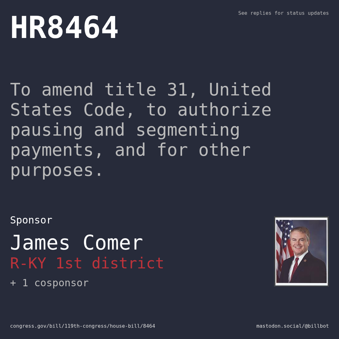 Description of HR8464, and a depiction of its sponsor, James Comer.