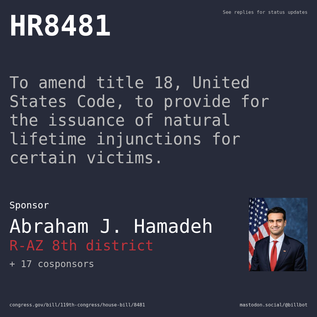 Description of HR8481, and a depiction of its sponsor, Abraham J. Hamadeh.