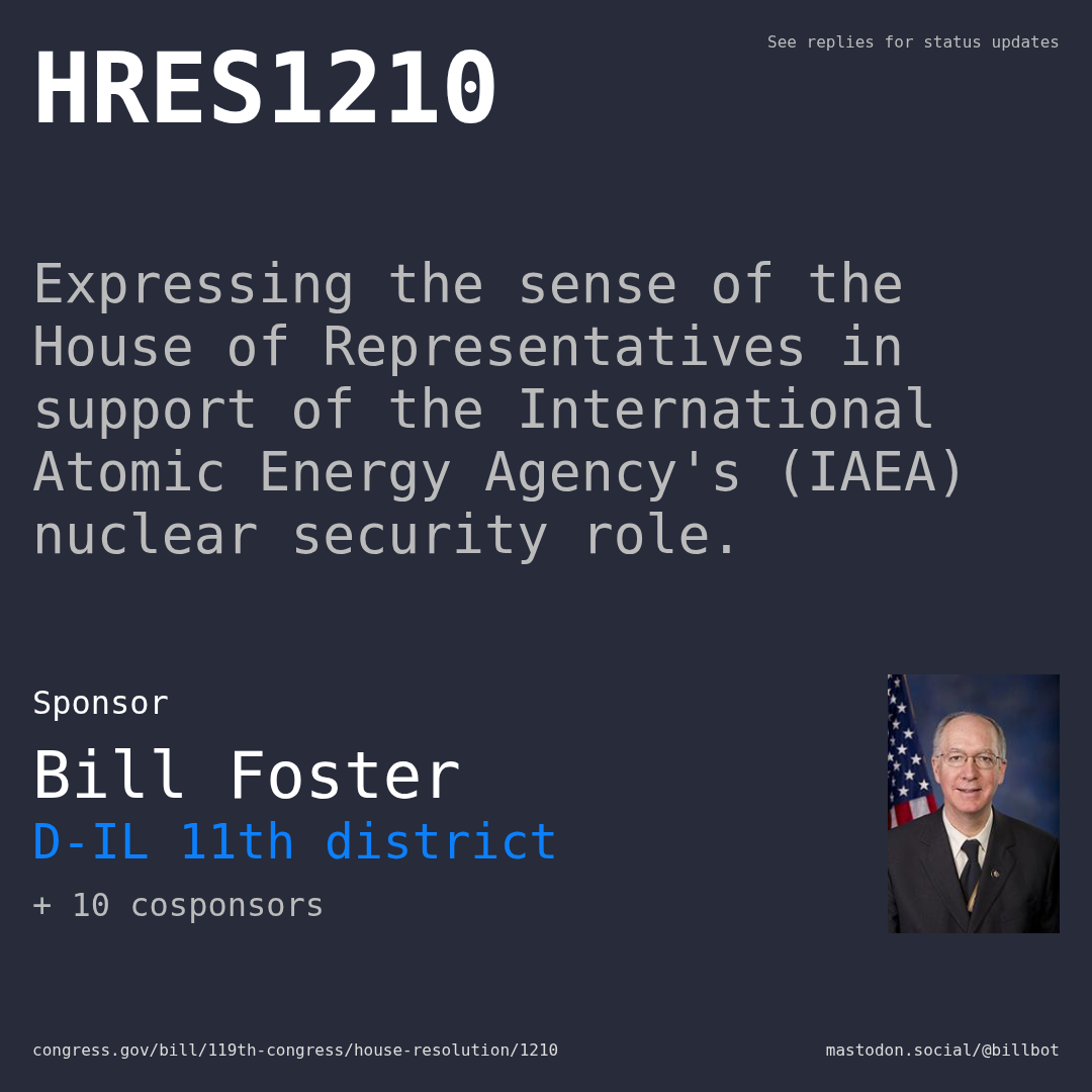 Description of HRES1210, and a depiction of its sponsor, Bill Foster.