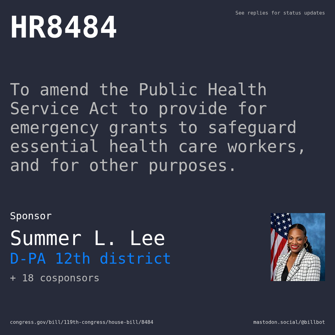 Description of HR8484, and a depiction of its sponsor, Summer L. Lee.