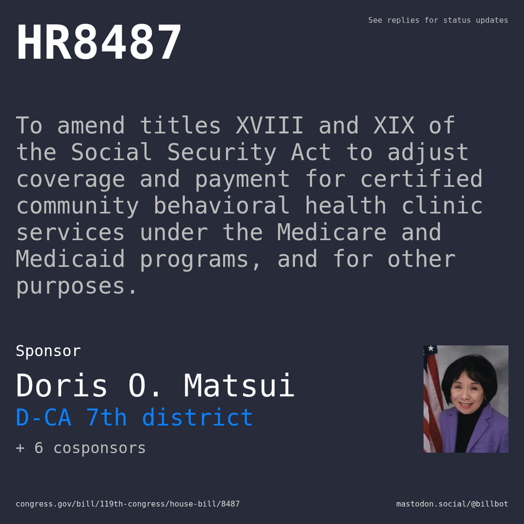 Description of HR8487, and a depiction of its sponsor, Doris O. Matsui.