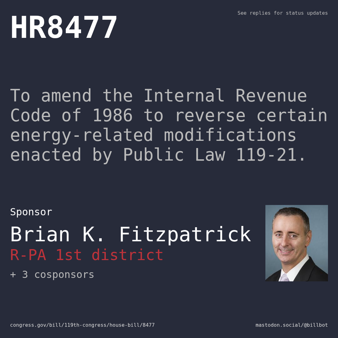 Description of HR8477, and a depiction of its sponsor, Brian K. Fitzpatrick.