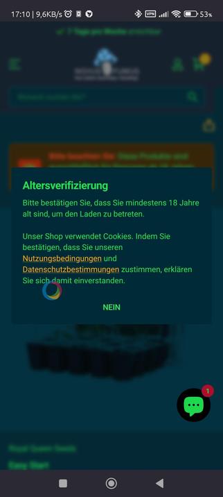 Altersverifizierung

Bitte bestätigen Sie, dass Sie mindestens 18 Jahre alt sind, um den Laden zu betreten.

Unser Shop verwendet Cookies. Indem Sie bestätigen, dass Sie unseren Nutzungsbedingungen und Datenschutzbestimmungen zustimmen, erklären Sie sich damit einverstanden.

NEIN

18+

Bitte beachten Sie: Diese Produkte sind ausschließlich für Personen ab 18 Jahren bestimmt.

