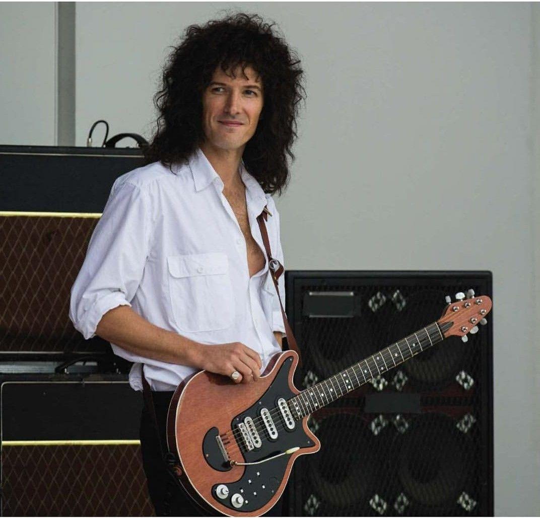 Actor Gwilym Lee from the movie Bohemian Rhapsody, playing guitarist Brian May from the rock band Queen