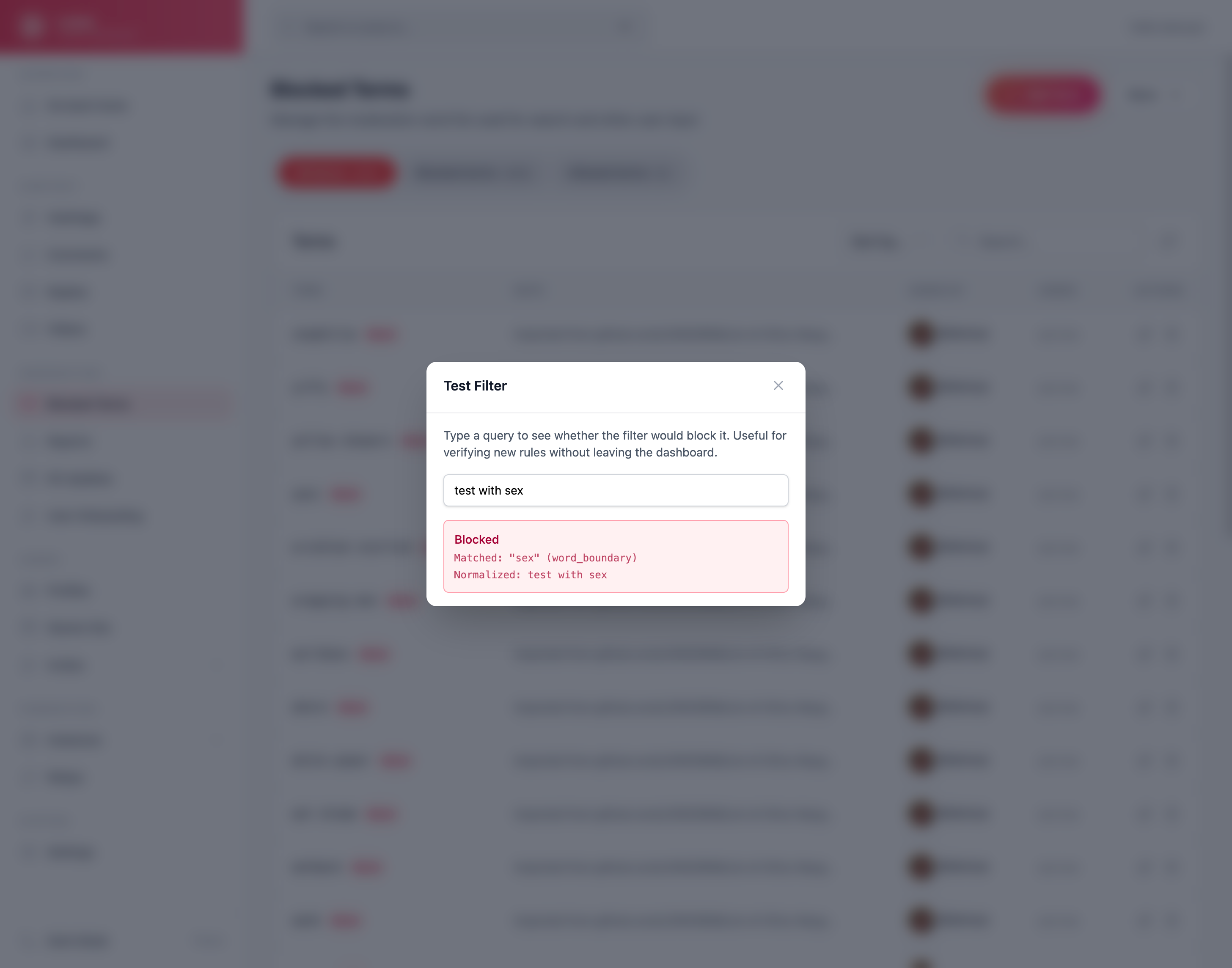 New Loops Blocked Terms admin feature, with a real time block tester to ensure terms are properly blocked or allowed.