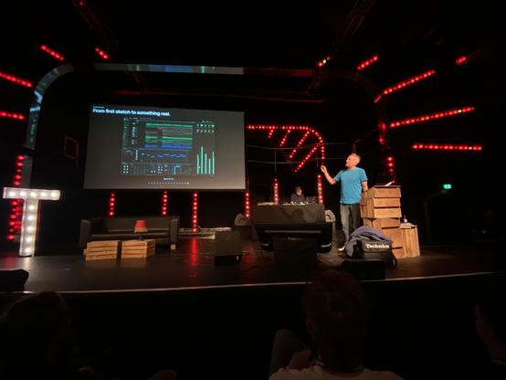 André on stage showing the UI of openDAW