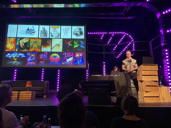 James showing a timeline of some of his work throughout the years