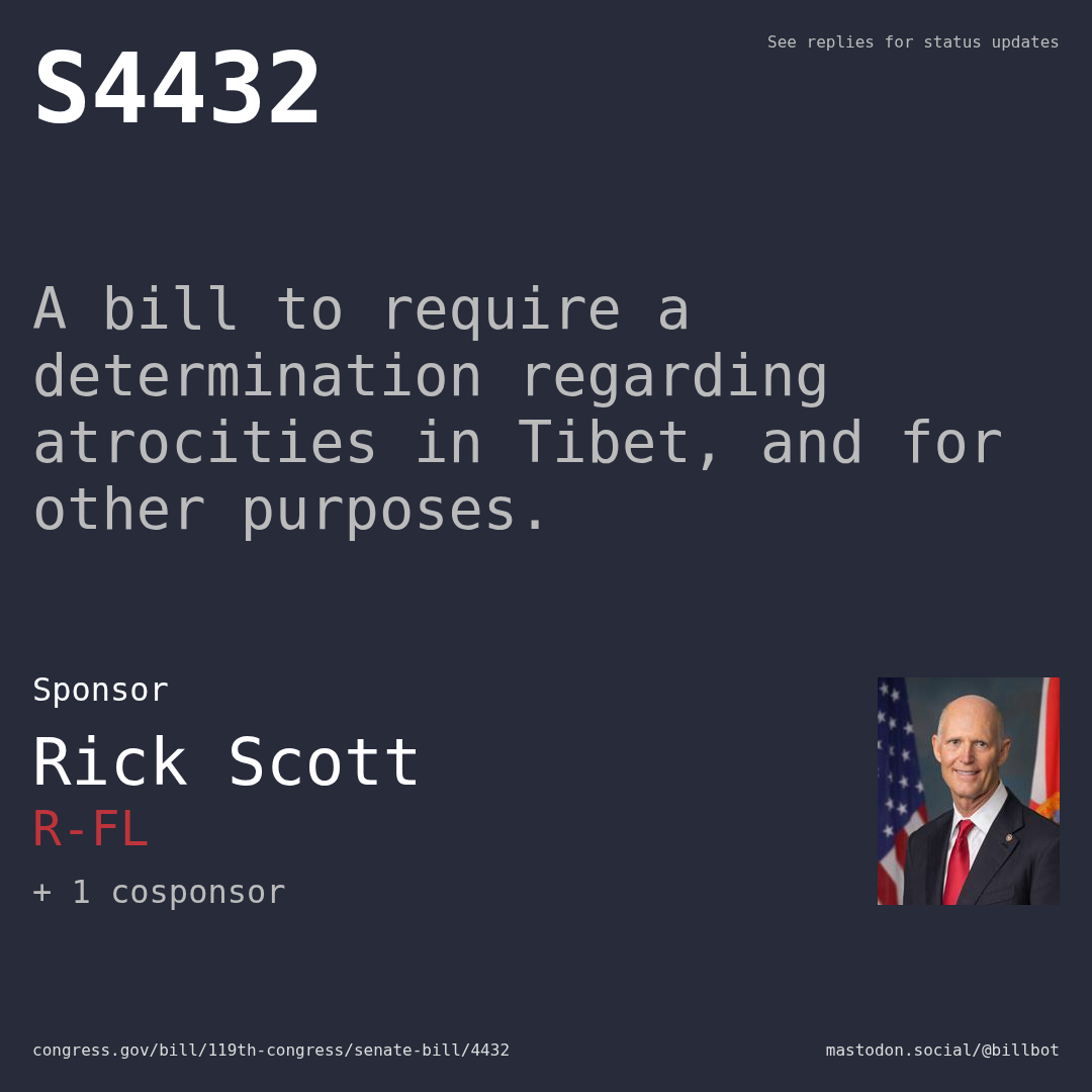 Description of S4432, and a depiction of its sponsor, Rick Scott.