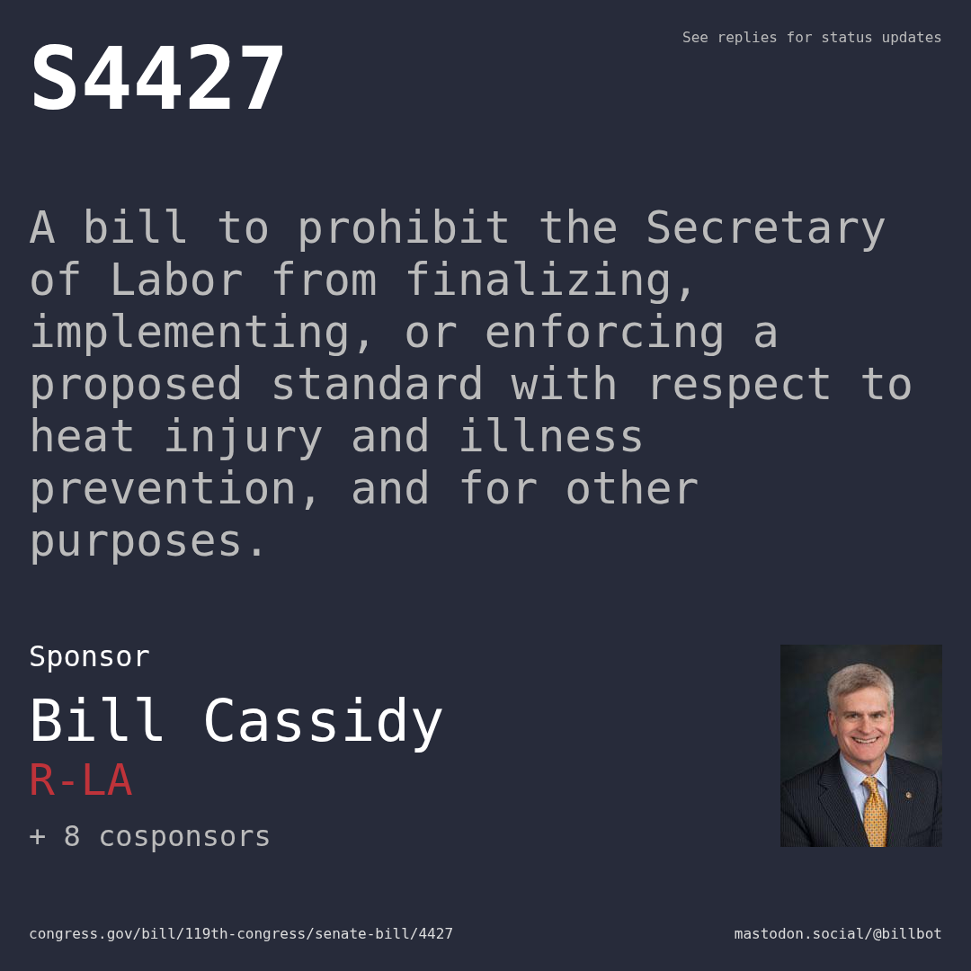 Description of S4427, and a depiction of its sponsor, Bill Cassidy.
