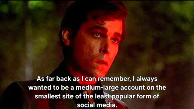 
As far back as | can remember, | always wanted to be a medium-large account on  the smallest site of the least popular form of social media. (Ray Liotta in photo)
