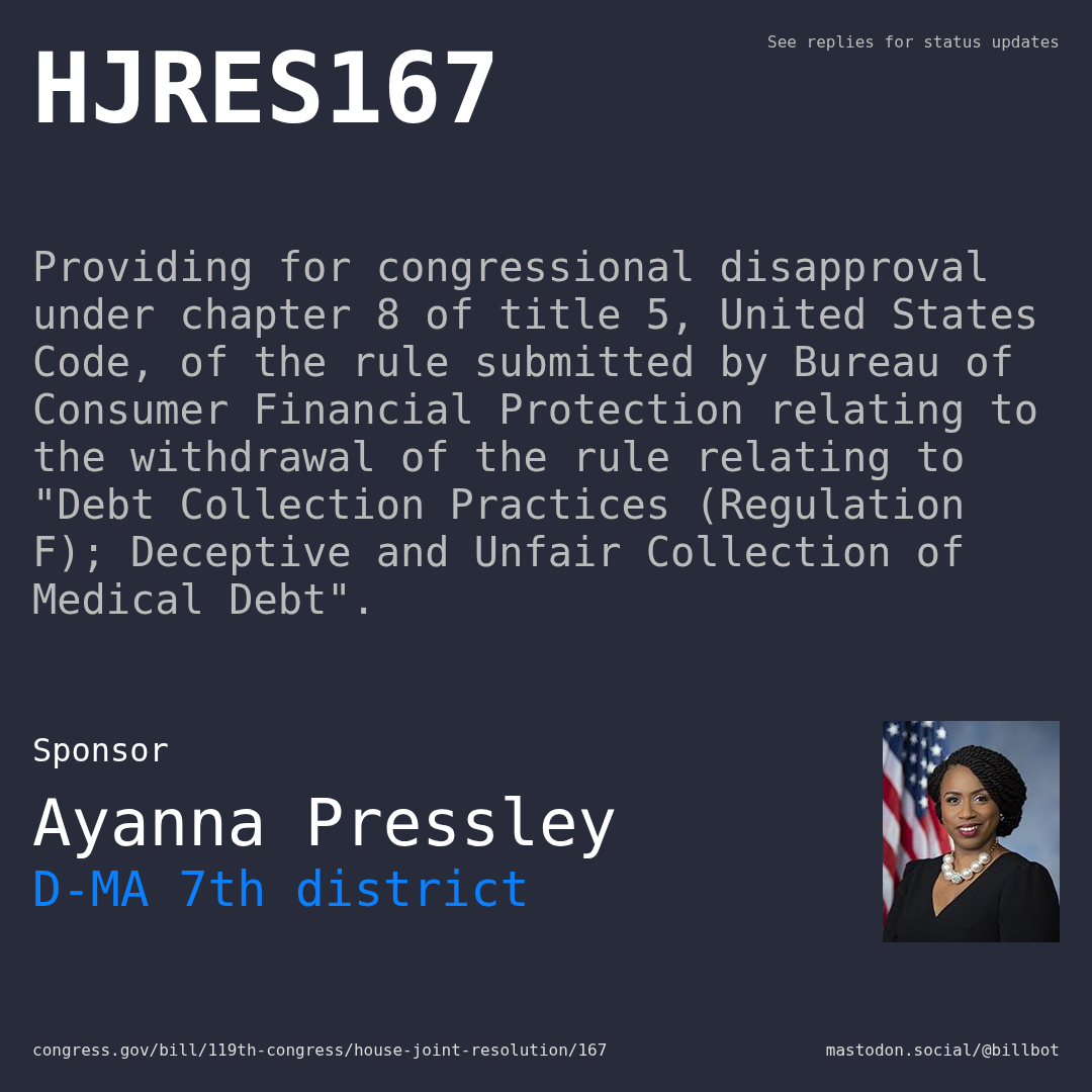 Description of HJRES167, and a depiction of its sponsor, Ayanna Pressley.