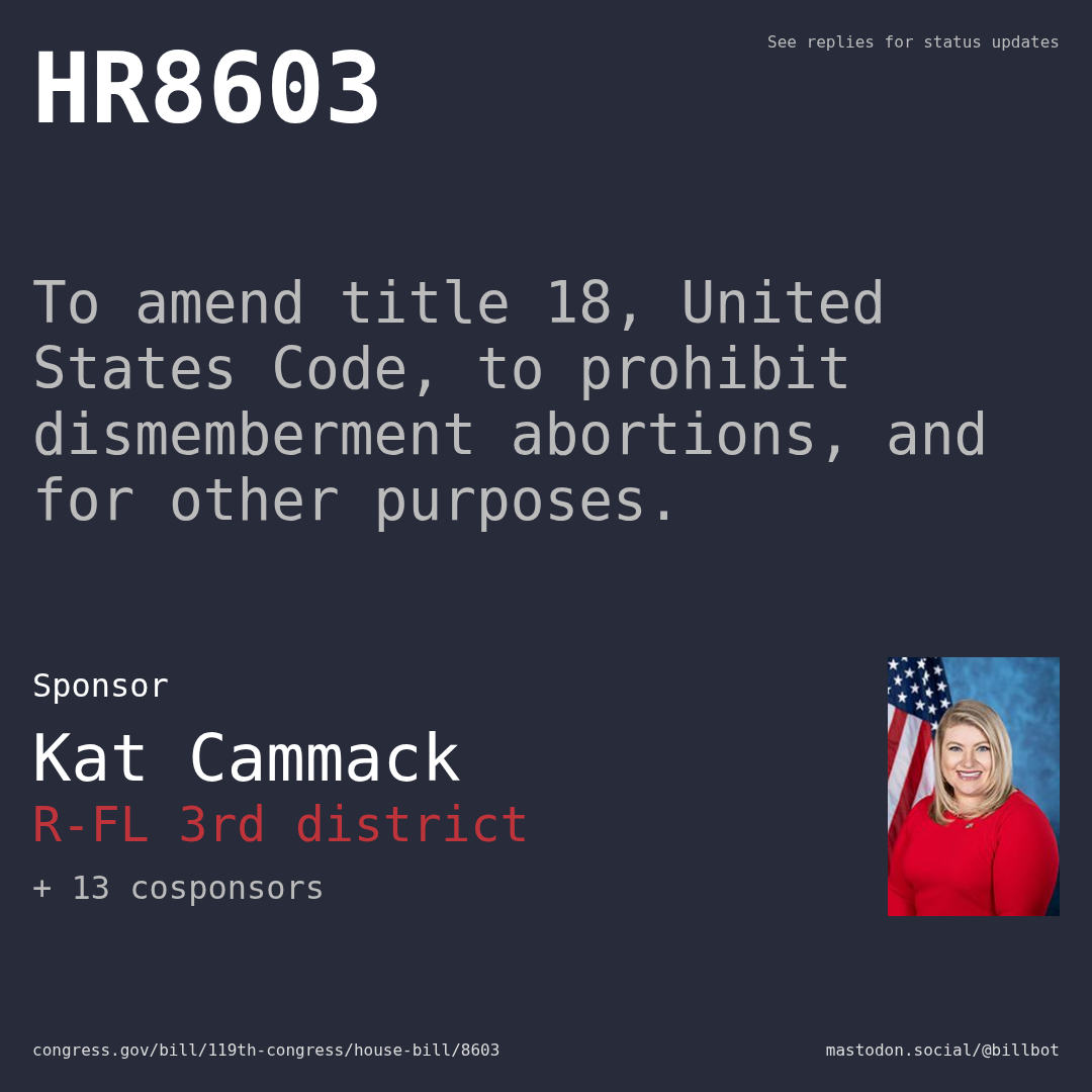 Description of HR8603, and a depiction of its sponsor, Kat Cammack.