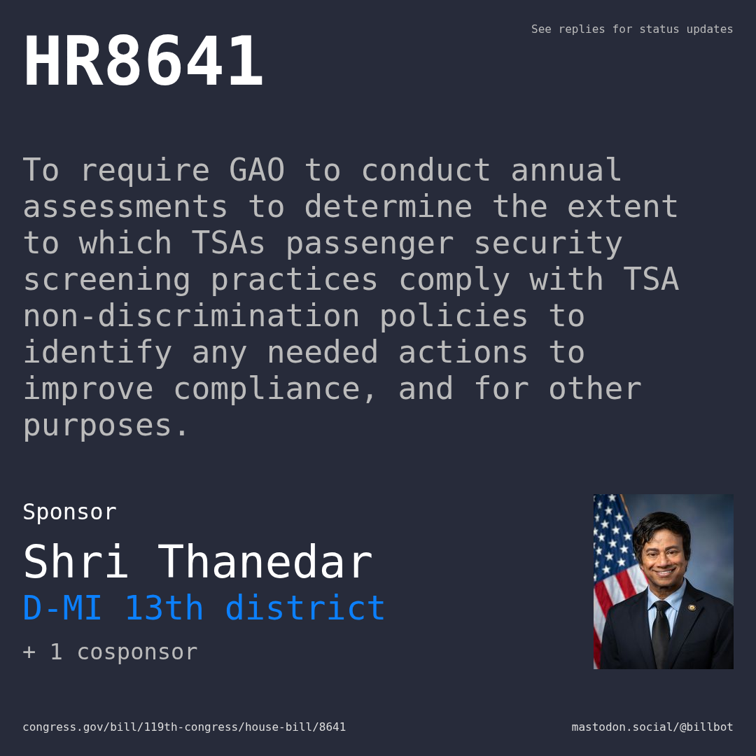 Description of HR8641, and a depiction of its sponsor, Shri Thanedar.