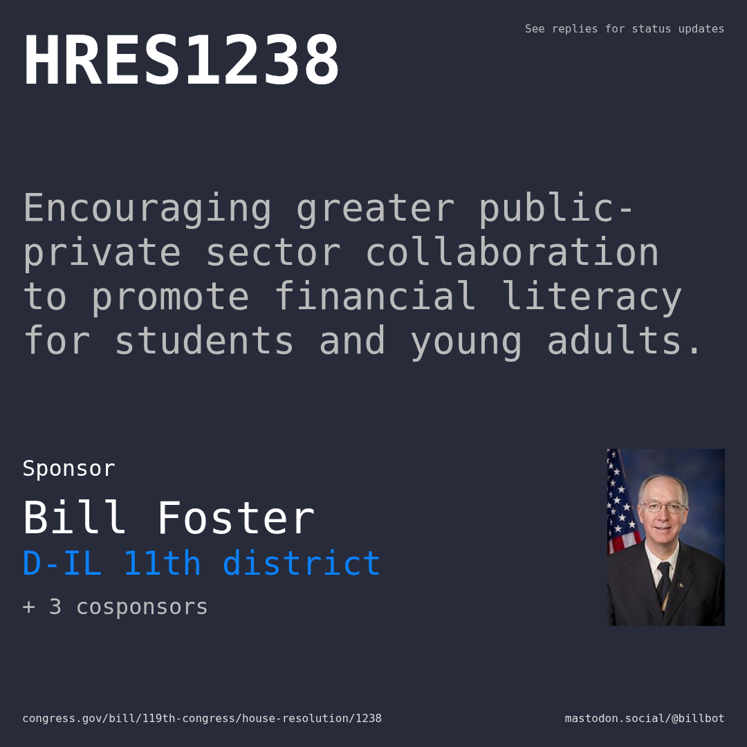 Description of HRES1238, and a depiction of its sponsor, Bill Foster.