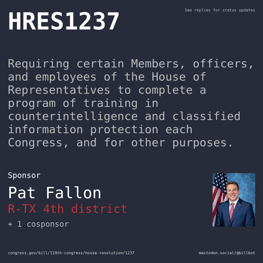 Description of HRES1237, and a depiction of its sponsor, Pat Fallon.