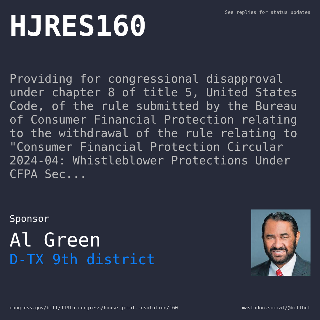 Description of HJRES160, and a depiction of its sponsor, Al Green.