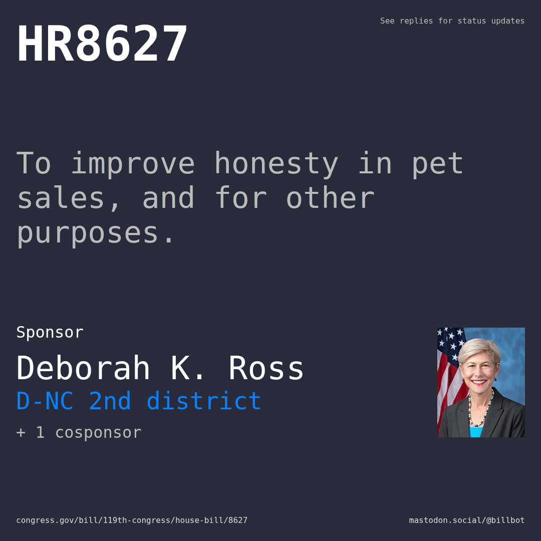 Description of HR8627, and a depiction of its sponsor, Deborah K. Ross.