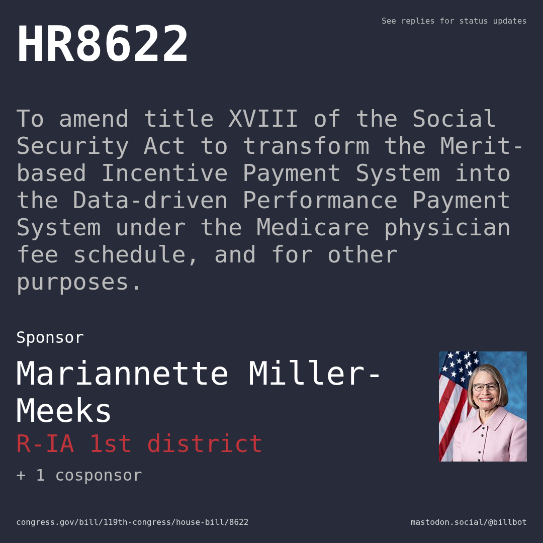 Description of HR8622, and a depiction of its sponsor, Mariannette Miller-Meeks.