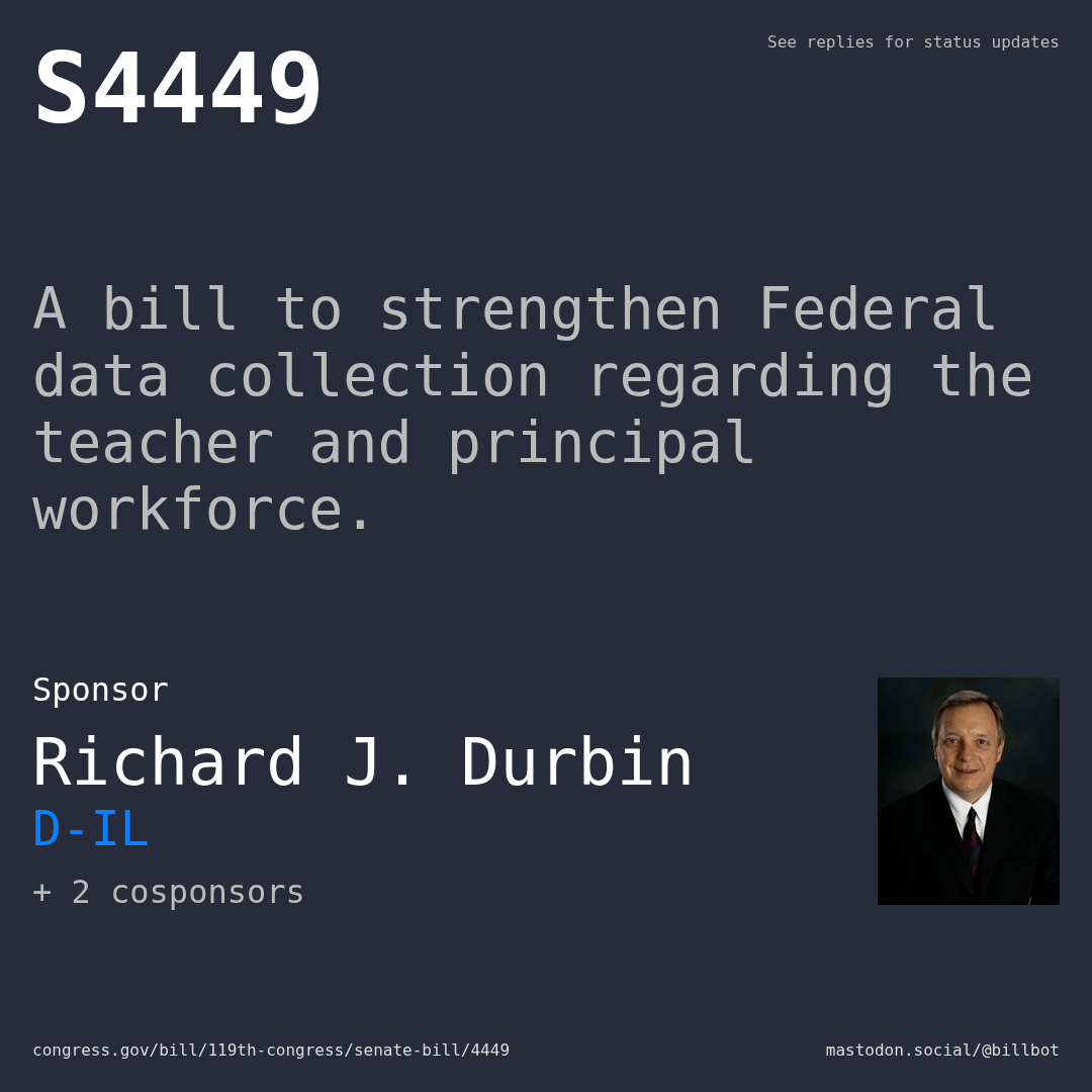 Description of S4449, and a depiction of its sponsor, Richard J. Durbin.