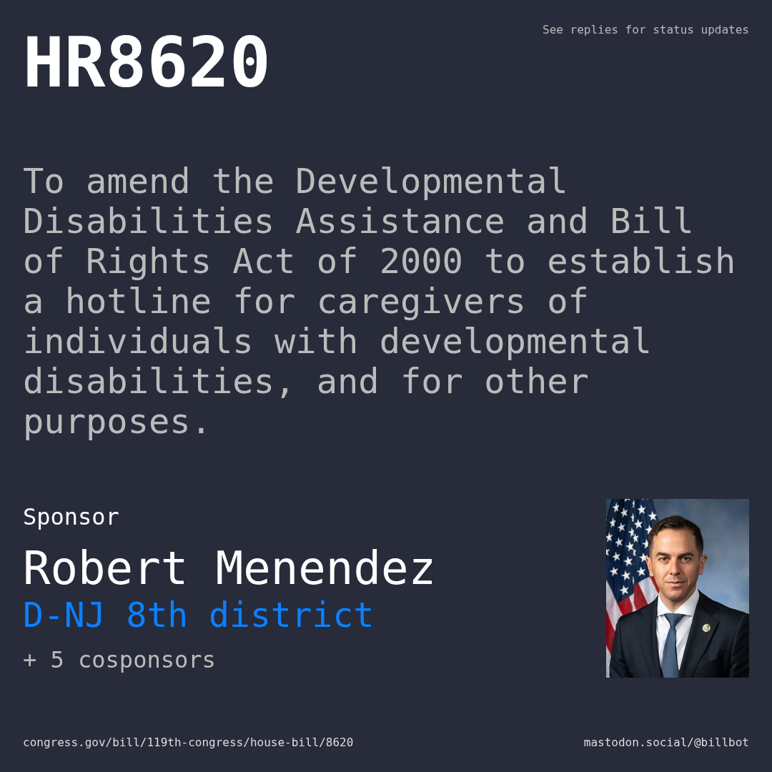 Description of HR8620, and a depiction of its sponsor, Robert Menendez.