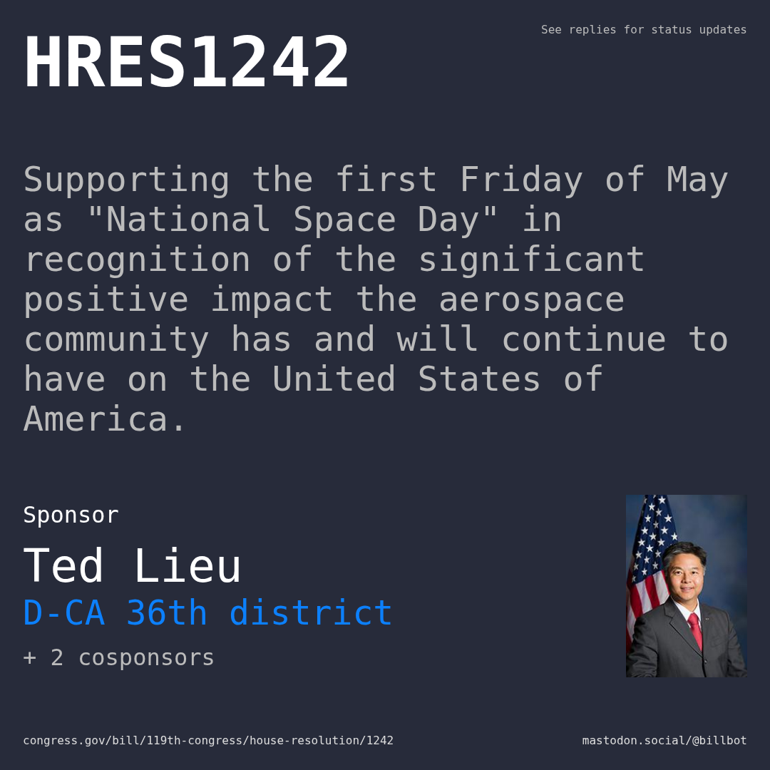 Description of HRES1242, and a depiction of its sponsor, Ted Lieu.