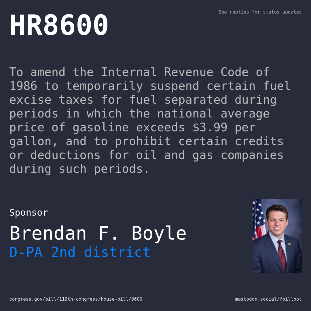 Description of HR8600, and a depiction of its sponsor, Brendan F. Boyle.