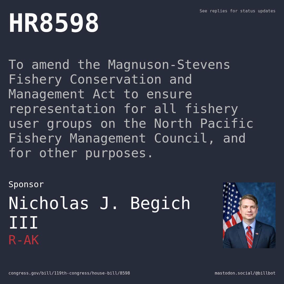 Description of HR8598, and a depiction of its sponsor, Nicholas J. Begich III.