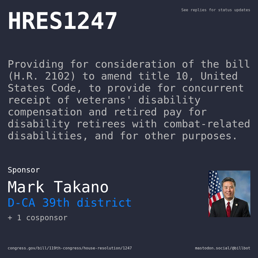 Description of HRES1247, and a depiction of its sponsor, Mark Takano.