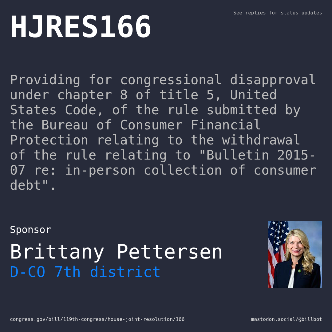 Description of HJRES166, and a depiction of its sponsor, Brittany Pettersen.