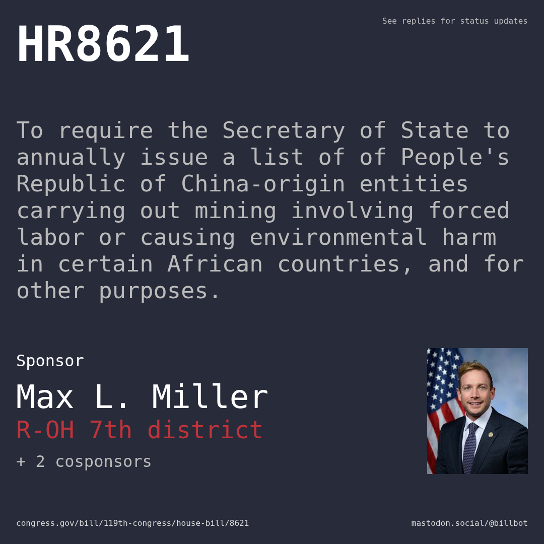 Description of HR8621, and a depiction of its sponsor, Max L. Miller.