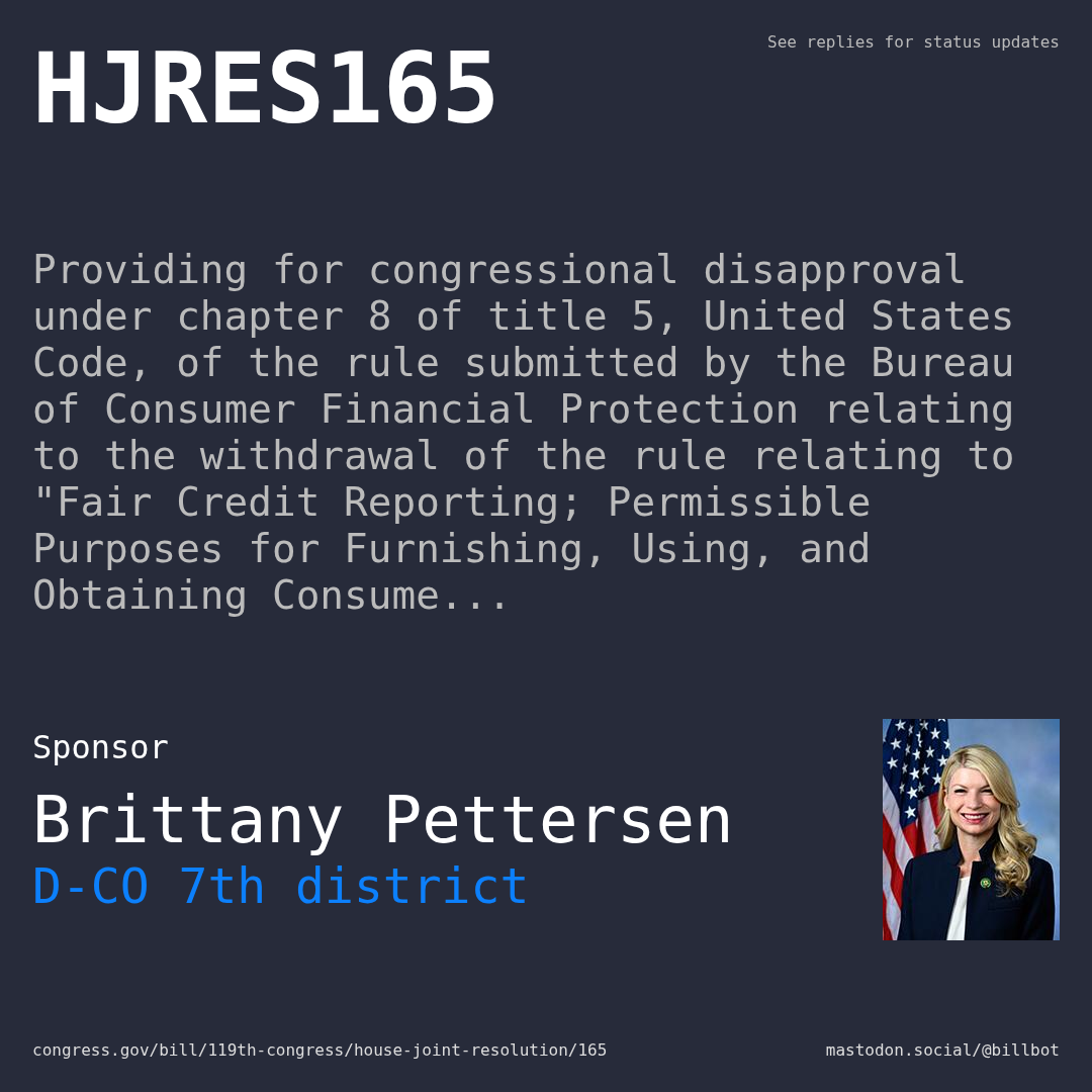 Description of HJRES165, and a depiction of its sponsor, Brittany Pettersen.