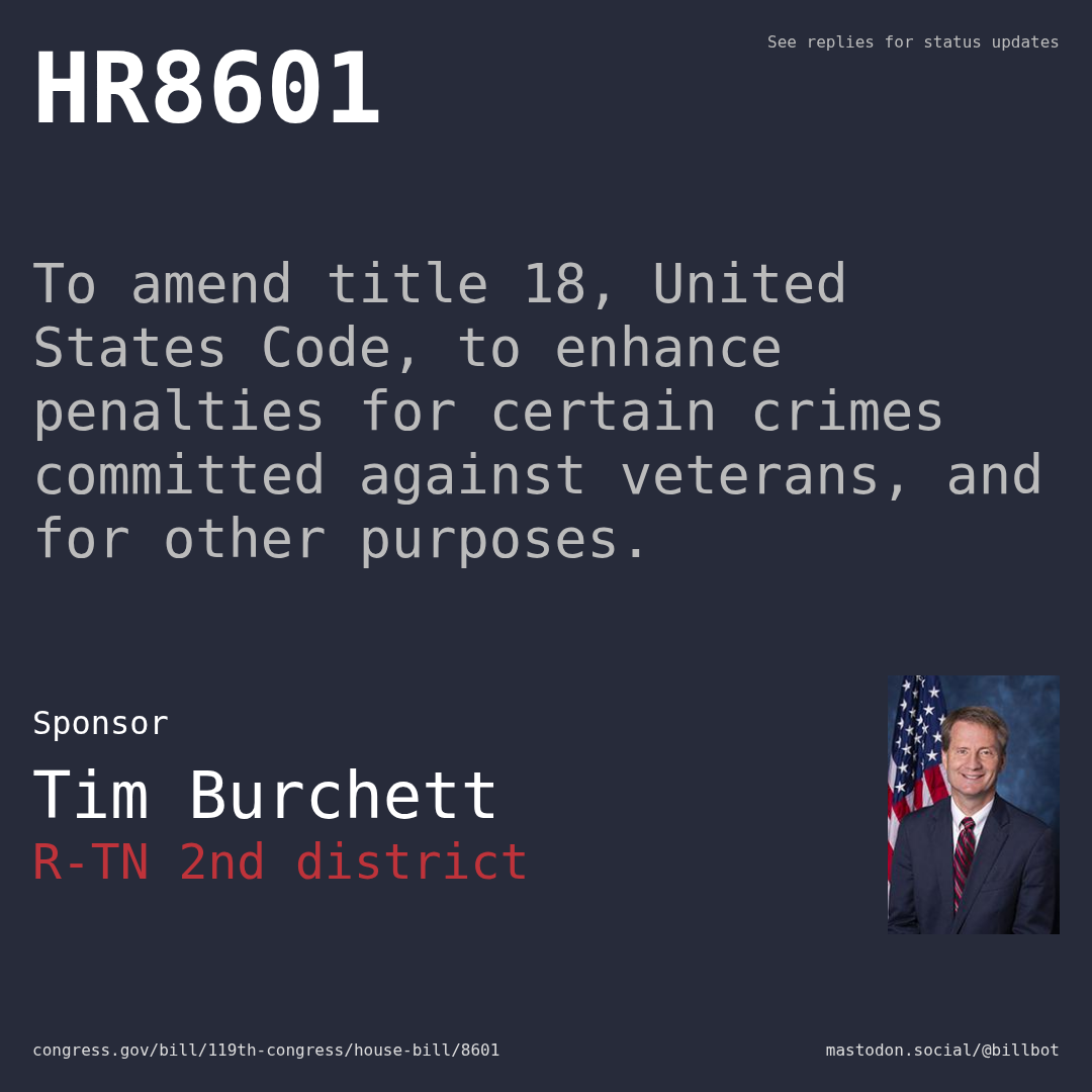 Description of HR8601, and a depiction of its sponsor, Tim Burchett.