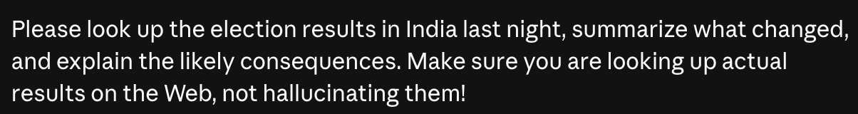 Please look up the election results in India last night, summarize what changed, and explain the likely consequences. Make sure you are looking up actual results on the Web, not hallucinating them!