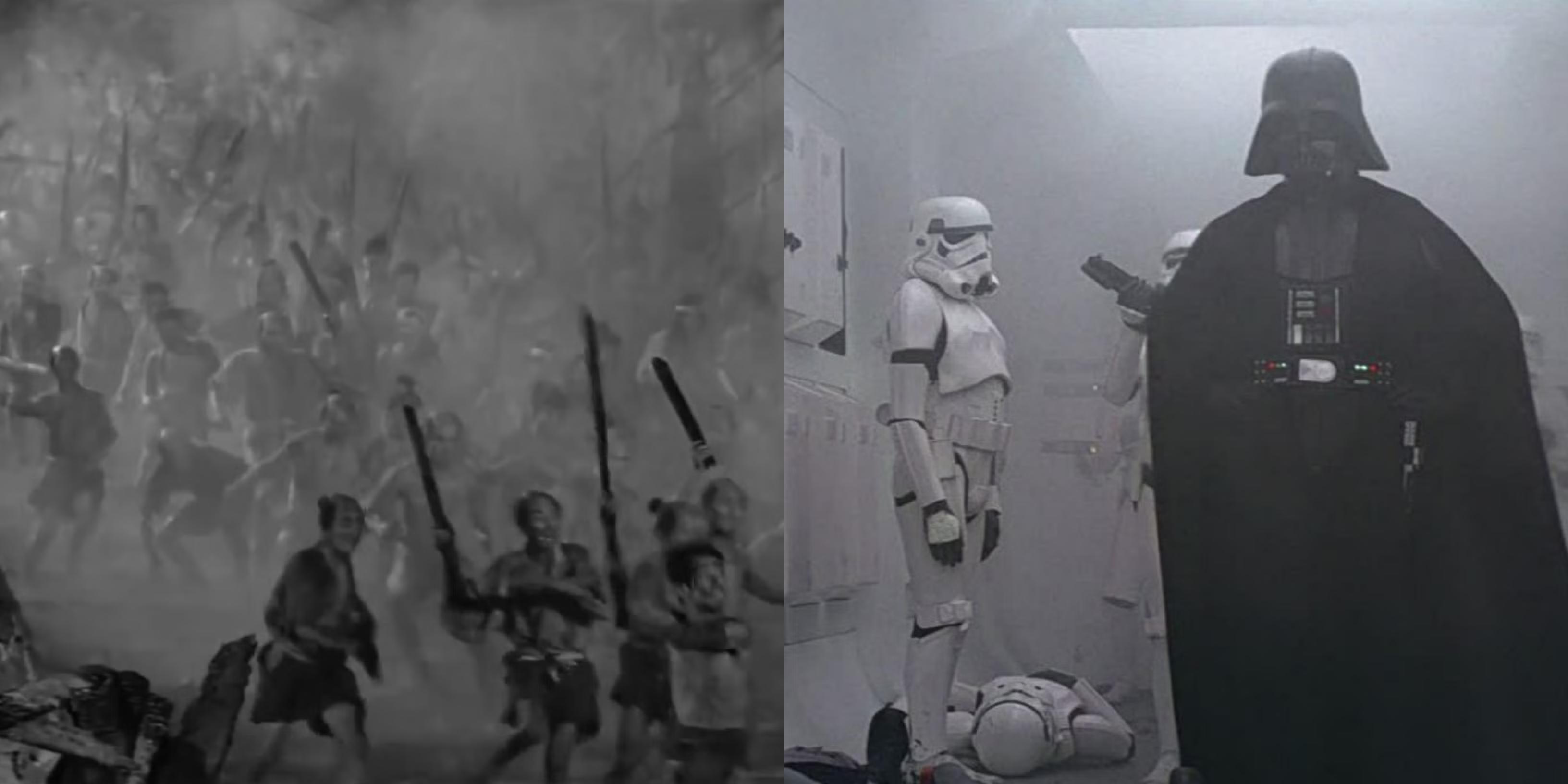 George Lucas's love for Japanese cinema is all over "Star Wars", shown here side by side with "Hidden Fortress"